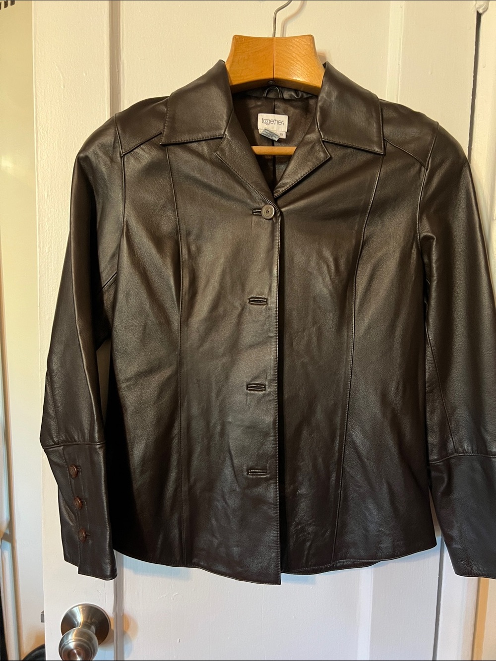 Together Black Women's Leather Button-Front Jacket